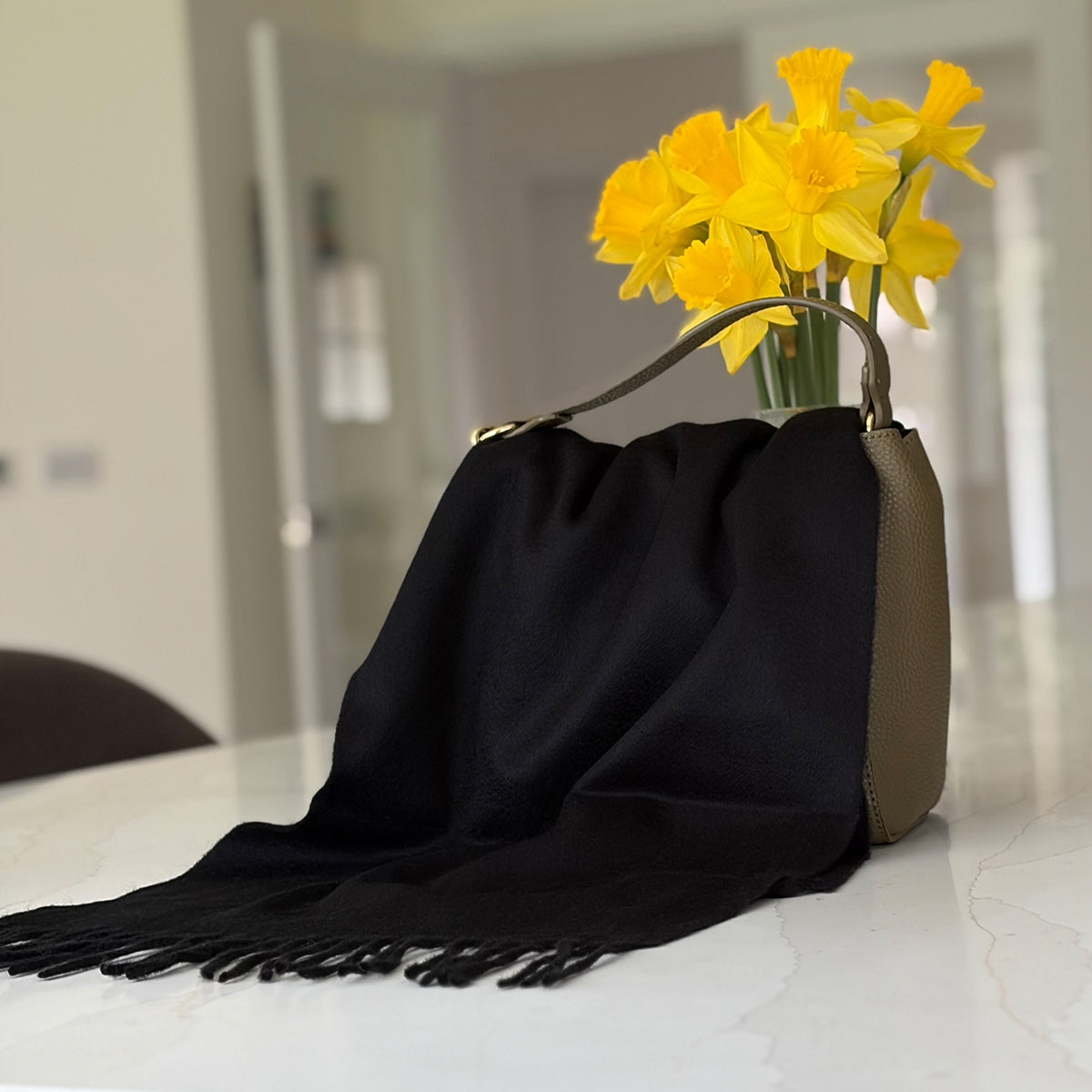 Woven Black Cashmere Scarf