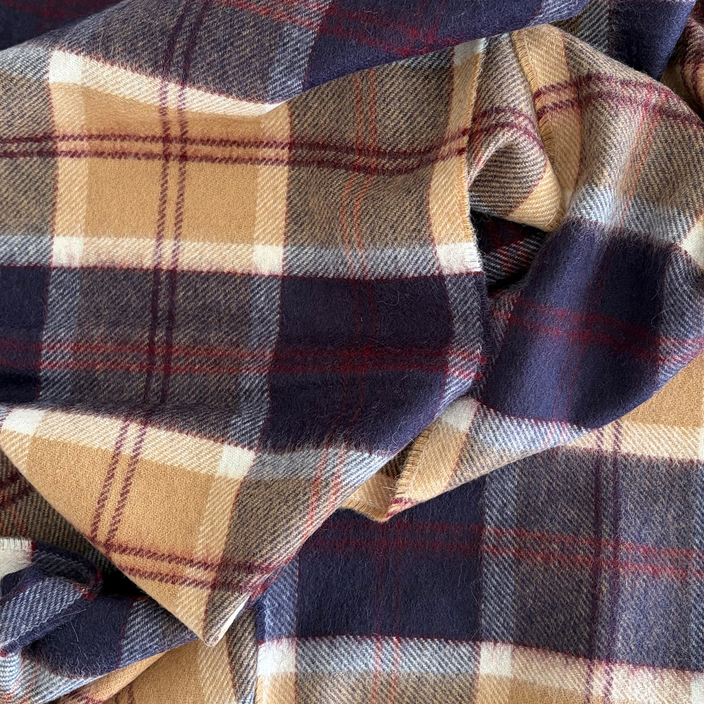 Camel & Navy Check Cashmere Scarf