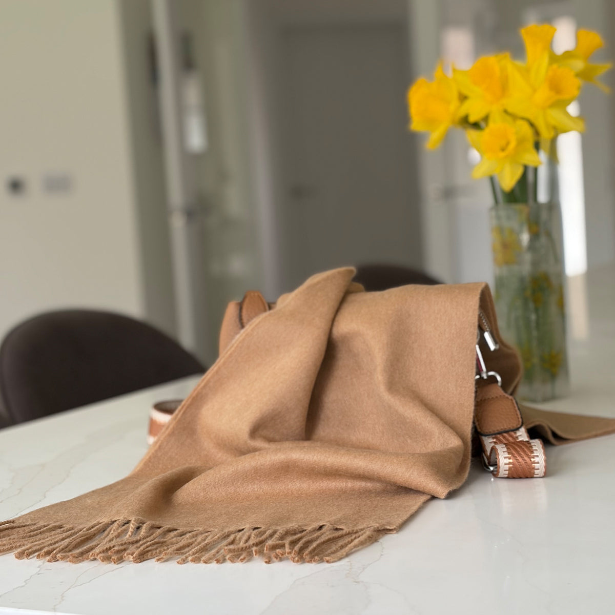 Woven Light Camel Cashmere Scarf