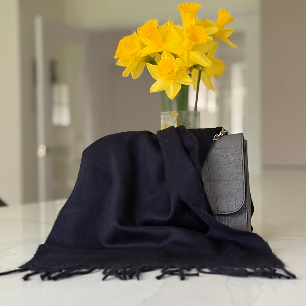 Navy Woven Cashmere Scarf