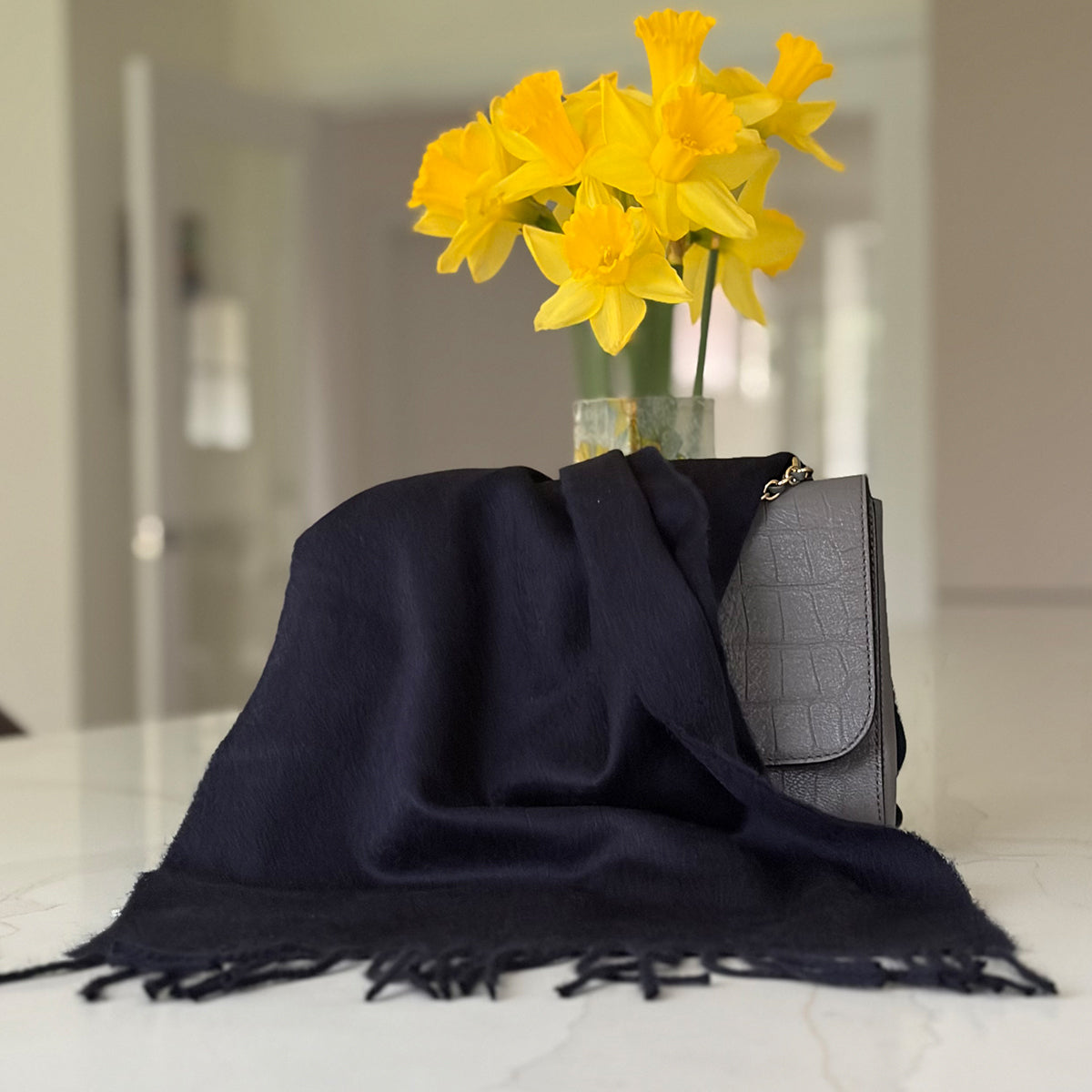 Navy Woven Cashmere Scarf