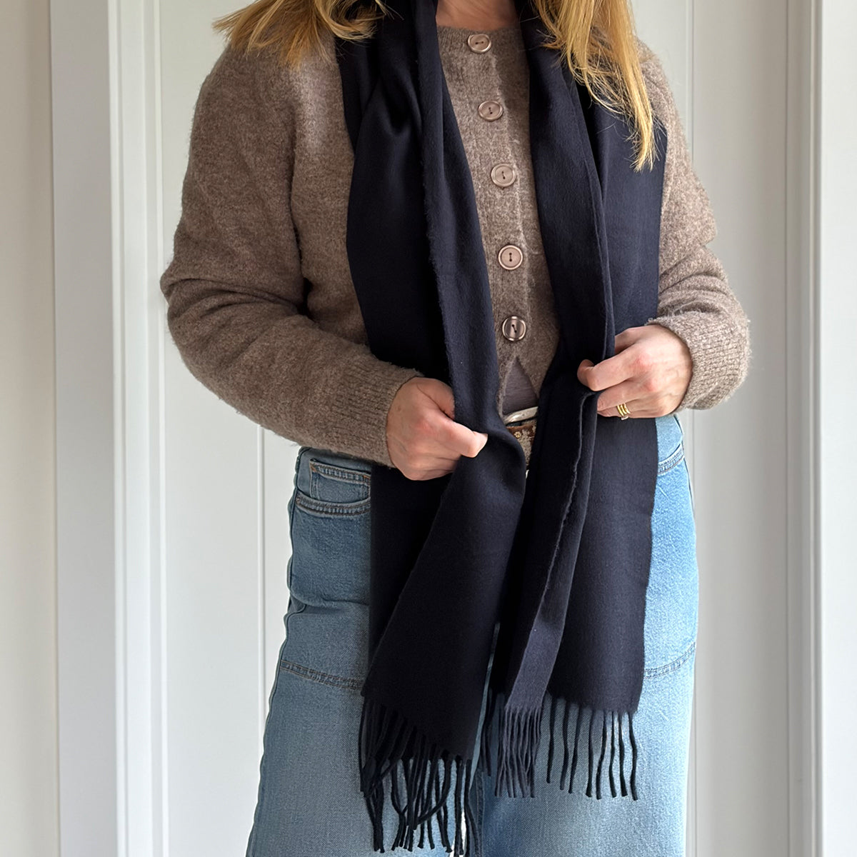 Navy Woven Cashmere Scarf