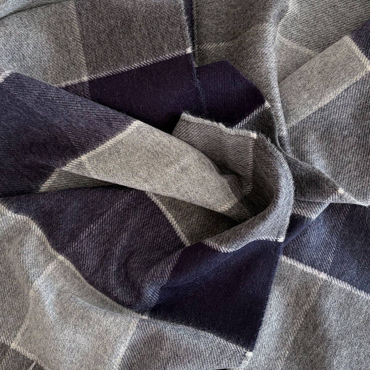 Navy & Grey Check Cashmere Scarf