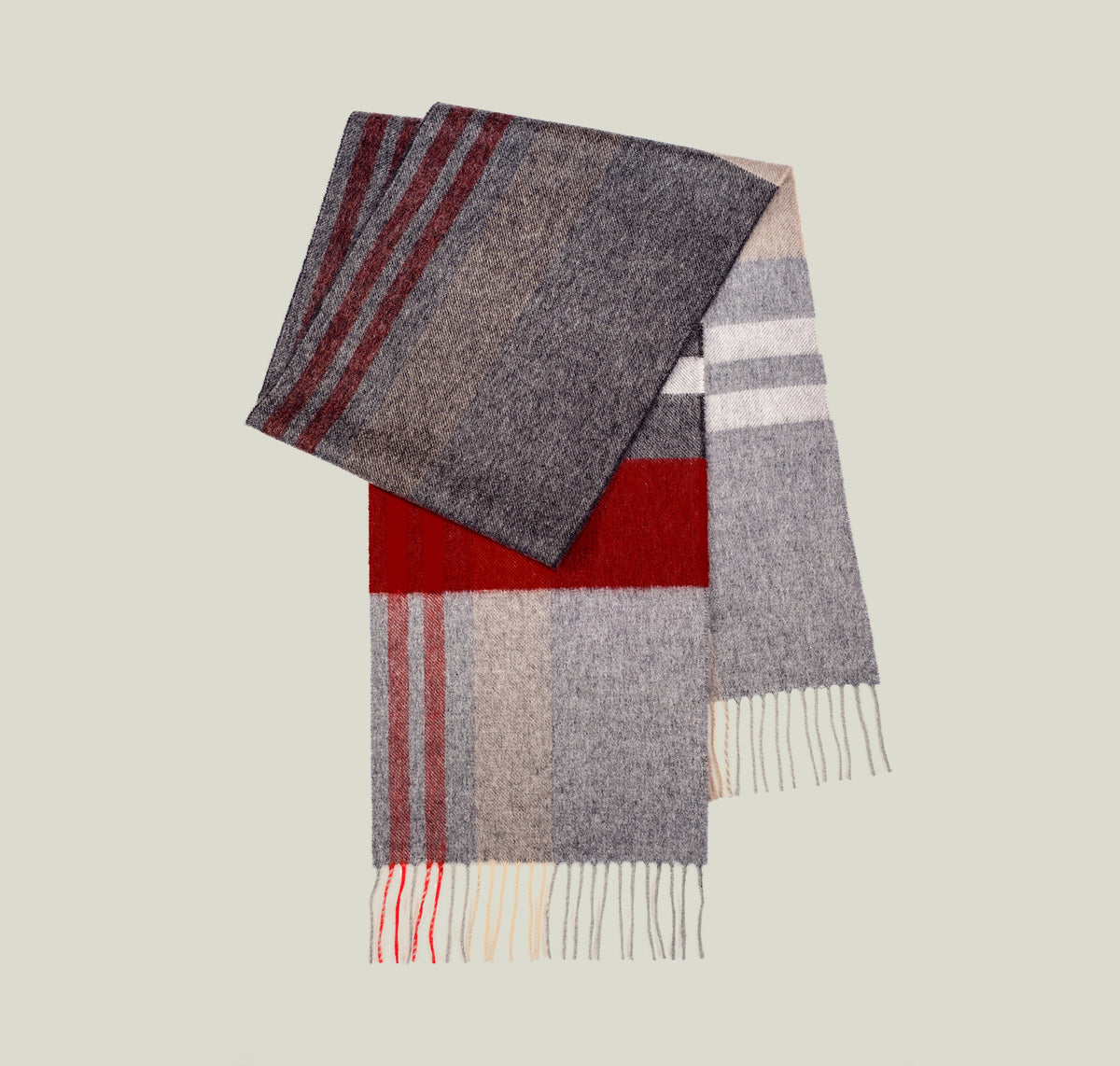 Grey & Red Block Stripe Cashmere Scarf