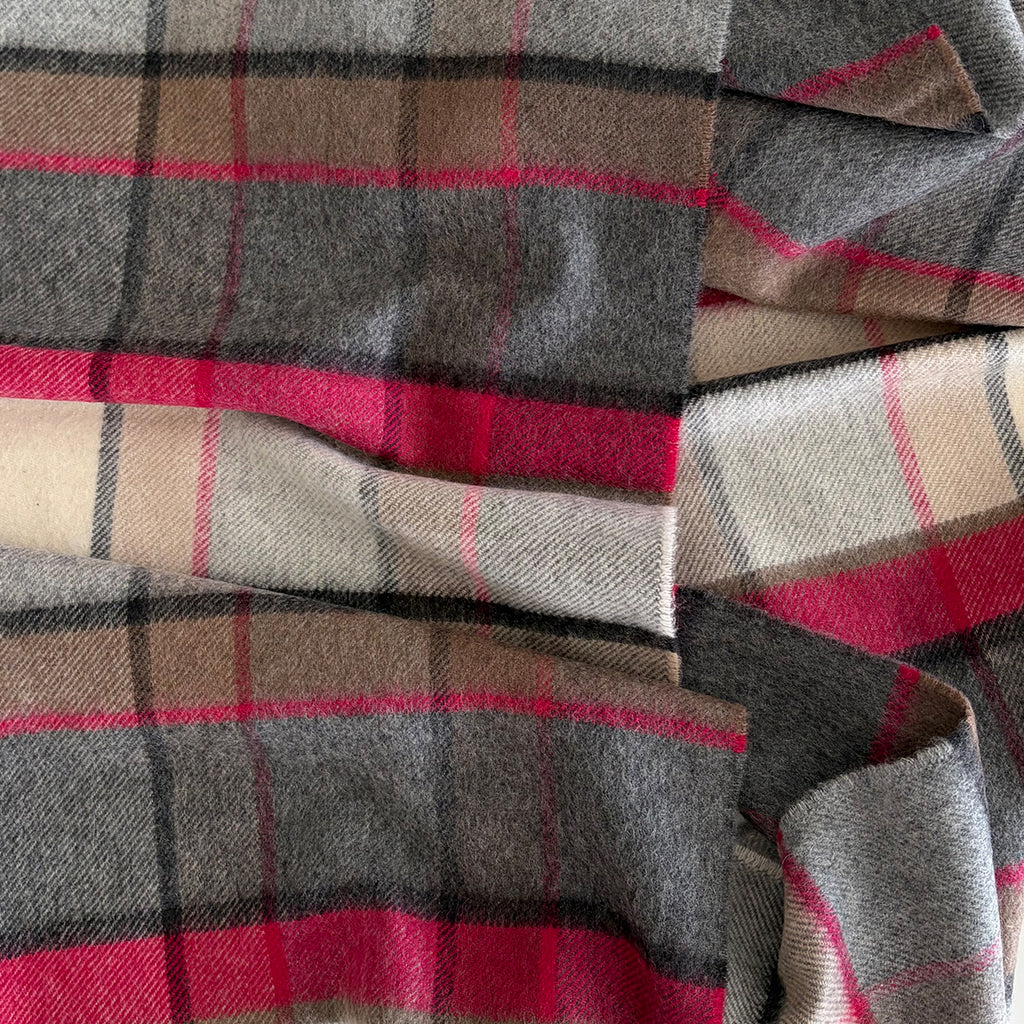 Pink, Charcoal & Neutral Check Cashmere Scarf