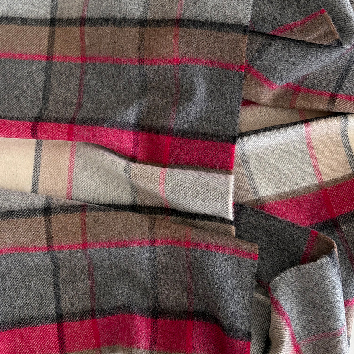 Pink, Charcoal & Neutral Check Cashmere Scarf
