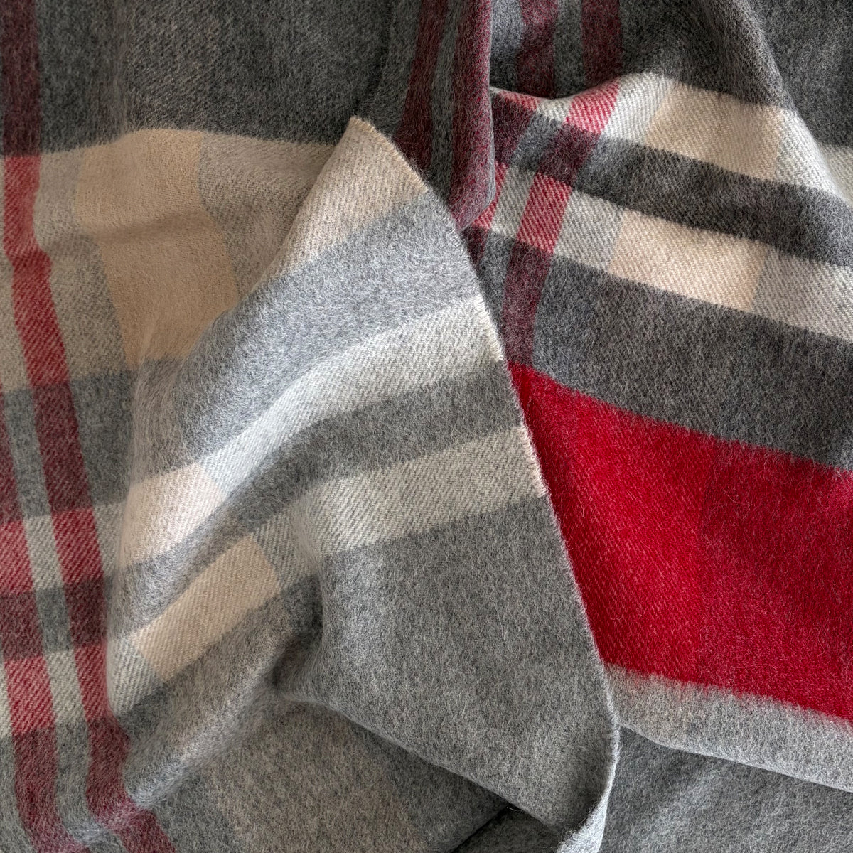 Grey & Red Block Stripe Cashmere Scarf