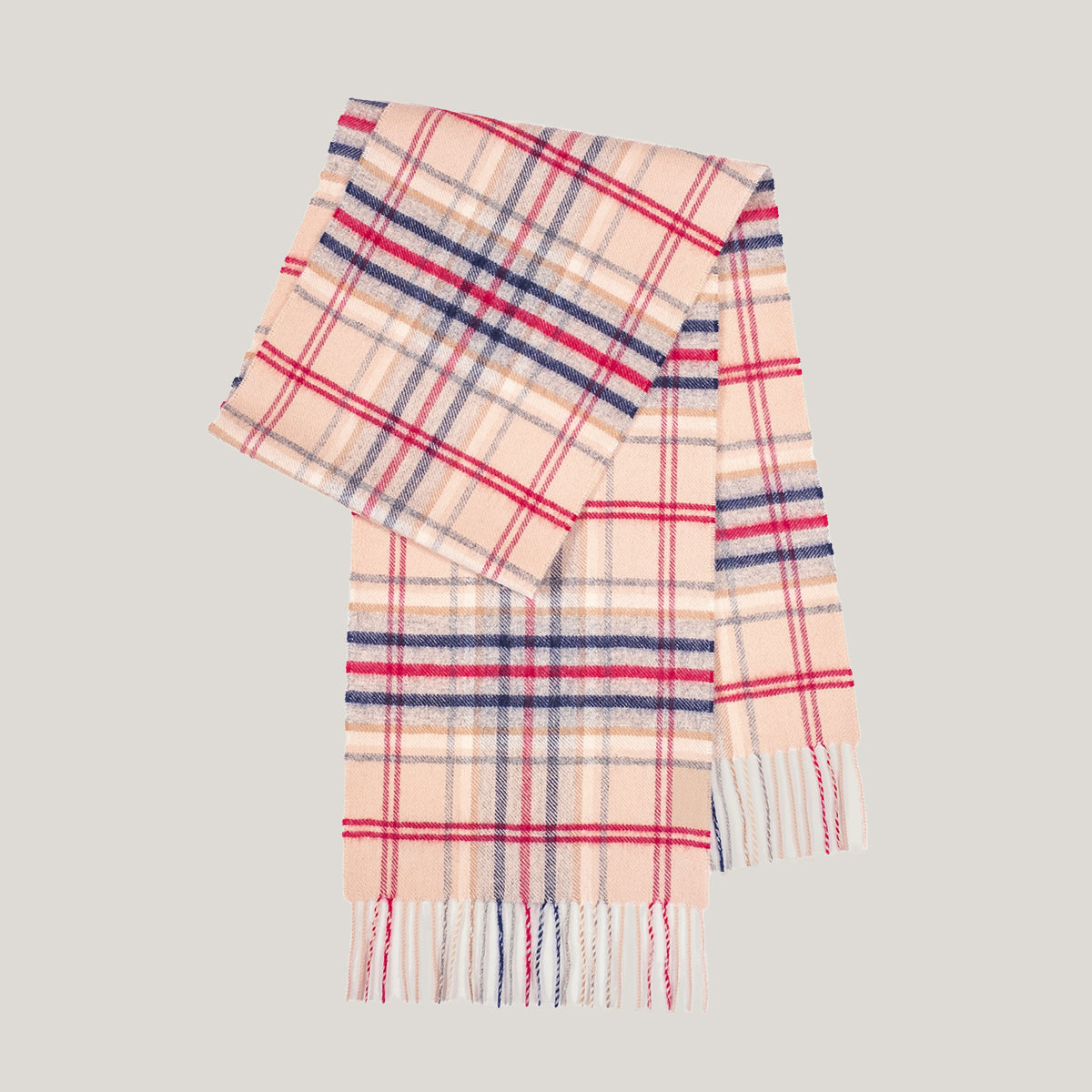 Natural, Navy & Red Check Cashmere Scarf