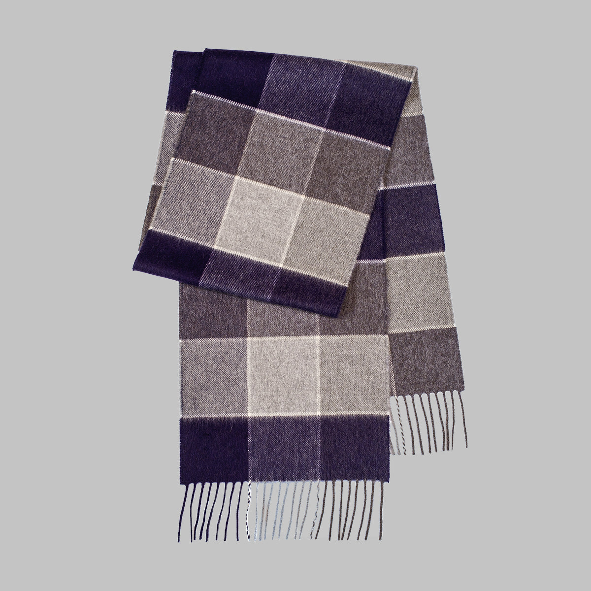 Navy & Grey Check Cashmere Scarf
