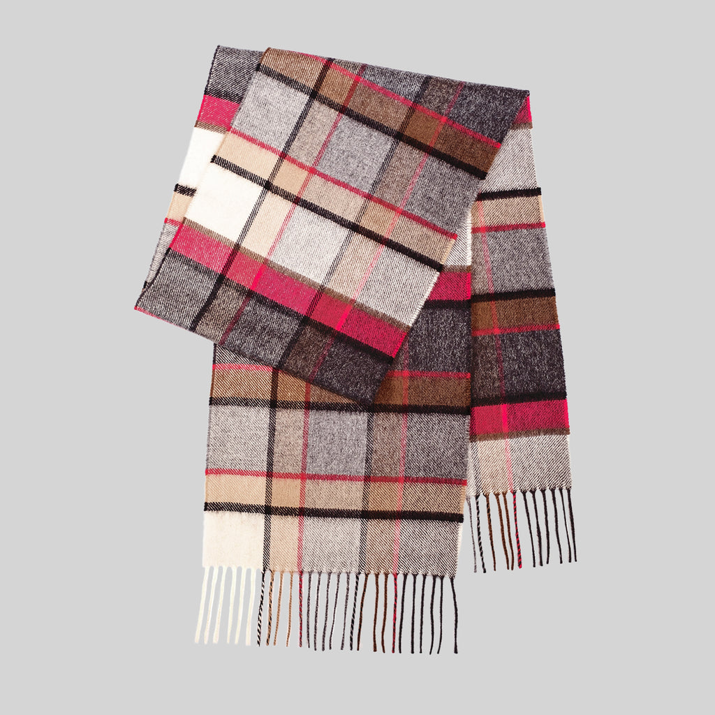 Pink, Charcoal & Neutral Check Cashmere Scarf