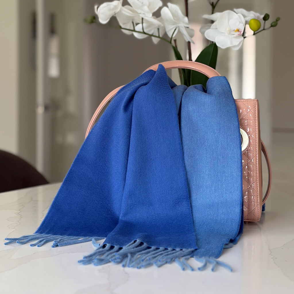 Woven Two Tone Blue Cashmere Scarf